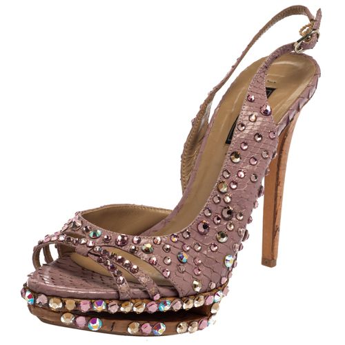 Le Silla Purple Crystal Embellished Leather Peep Toe Platform Sandals Size 38 - Le Silla - Modalova