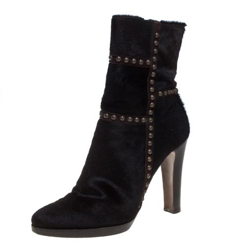 Le Silla Brown Calf Hair Studded Studded Ankle Boots Size 37 - Le Silla - Modalova