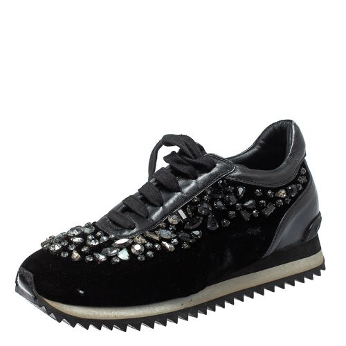 Le Silla Black Velvet and Leather Crystal Embellished Low Top Sneakers Size 36.5 - Le Silla - Modalova