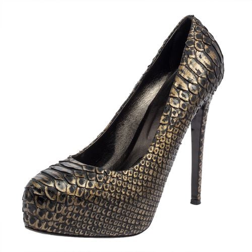 Le Silla Dark Green/Gold Python Leather Platform Pumps Size 39 - Le Silla - Modalova