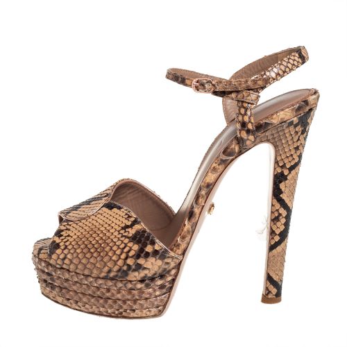Brown/ Python Ankle Strap Platform Sandals Size 40.5 - Le Silla - Modalova