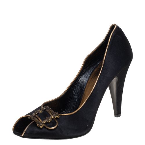 Le Silla Black Satin Buckle Peep-Toe Pumps Size 39 - Le Silla - Modalova