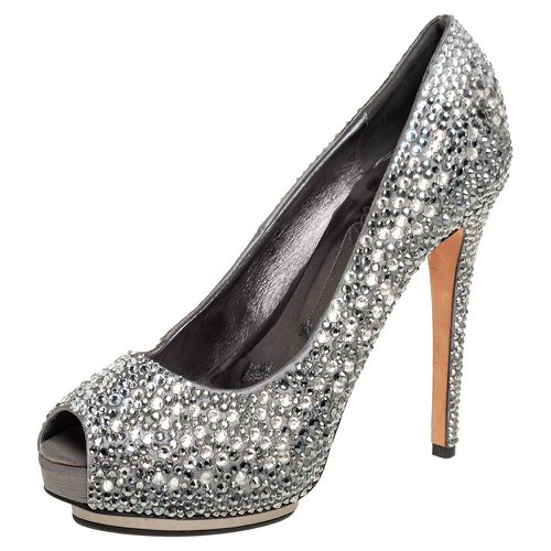 Le Silla Grey Satin Crystal Embellished Peep Toe Platform Pumps Size 37 - Le Silla - Modalova