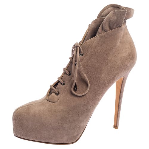 Le Silla Grey Suede Pointed Toe Lace Up Ankle Boots Size 38.5 - Le Silla - Modalova