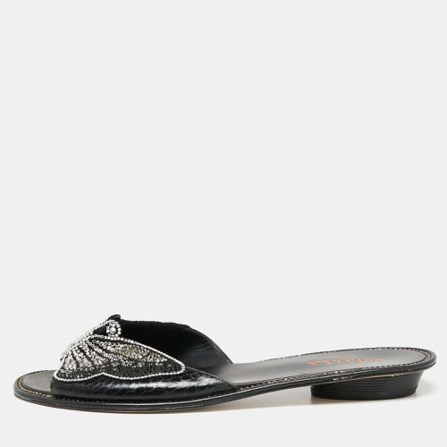 Le Silla Black Snakeskin Embossed and Leather Butterfly Embellished Slide Sandals Size 37 - Le Silla - Modalova