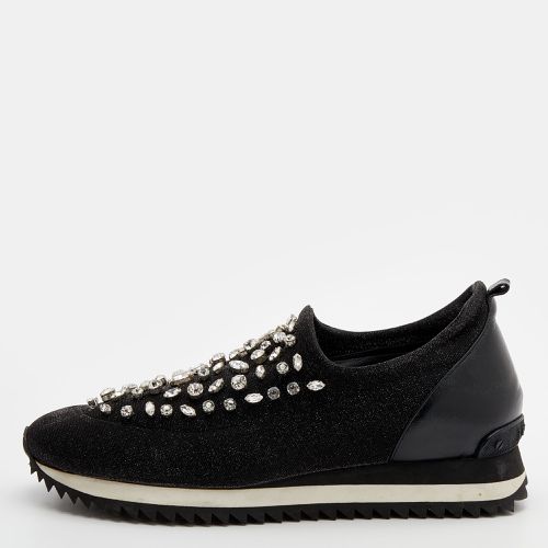 Le Silla Black Lurex Fabric And Leather Crystal Embellished Slip On Sneakers Size 40 - Le Silla - Modalova