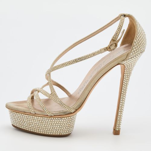Le Silla Beige Suede Crystal Embellished Strappy Platform Sandals Size 37 - Le Silla - Modalova