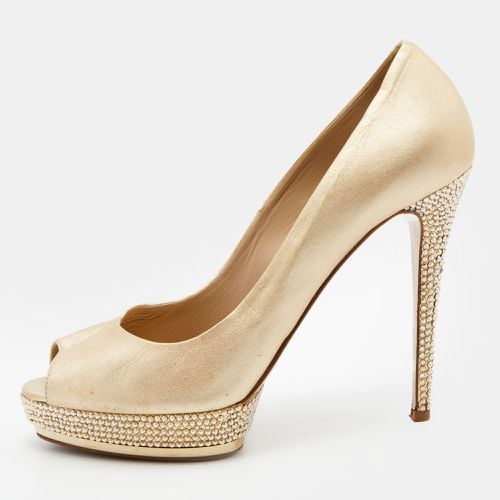 Le Silla Gold Leather Crystal Embellished Platform Peep Toe Pumps Size 38.5 - Le Silla - Modalova