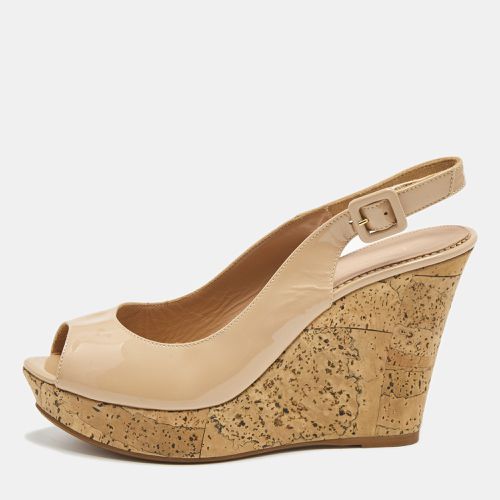 Le Silla Beige Patent Leather Cork Wedge Peep Toe Slingback Sandals Size 39 - Le Silla - Modalova