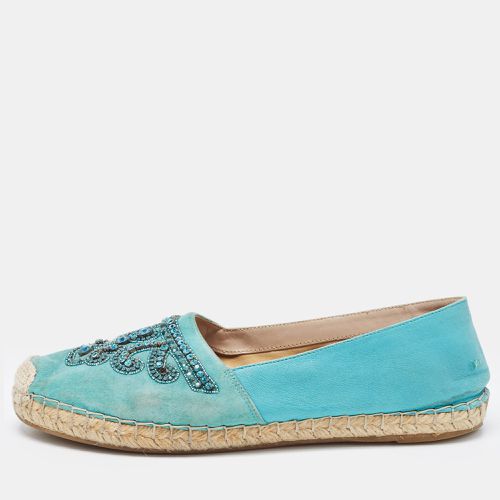 Turquoise Suede and Leather Crystal Embellished Espadrille Flats Size 39 - Le Silla - Modalova