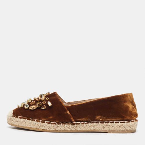 Le Silla Brown Velvet Crystal Embellished Espadrilles Flats Size 36 - Le Silla - Modalova