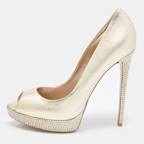 Golden Leather Crystal Embellished Platform Peep Toe Pumps Size 41 - Le Silla - Modalova