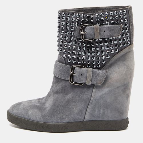 Le Silla Grey Suede Crystal Embellished Wedge Ankle Boots Size 38 - Le Silla - Modalova