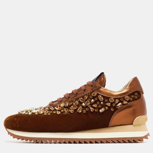 Le Silla Brown Velvet and Leather Crystal Embellished Low Top Sneakers Size 38.5 - Le Silla - Modalova