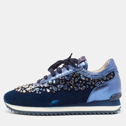 Le Silla Navy Blue Velvet and Leather Crystal Embellished Low Top Sneakers Size 38.5 - Le Silla - Modalova