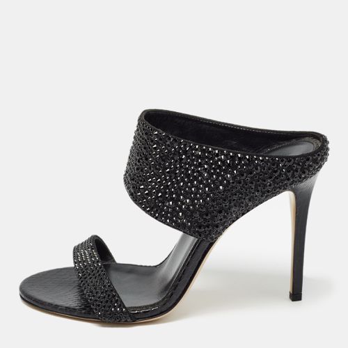 Le Silla Black Suede and Snake Embossed Leather Open Toe Sandals Size 37.5 - Le Silla - Modalova