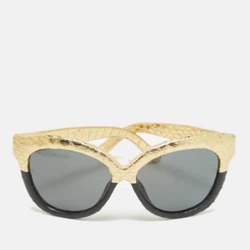 Linda Farrow Gold/Black Snakeskin Embossed Leather Cat Eye Sunglasses - Linda Farrow - Modalova