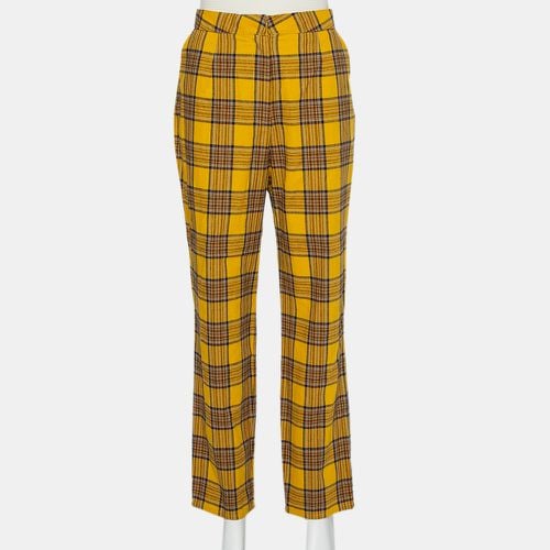 LPA Mustard Yellow Cotton Plaid Slim Trousers L - LPA - Modalova