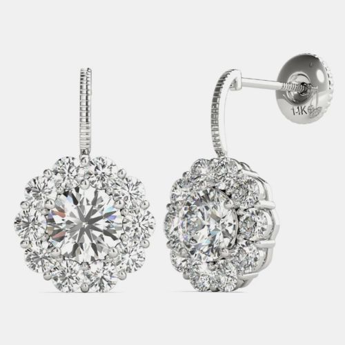 K White Gold Natural Diamond Dangle Halo Screw Back Earrings (2.20 Ctw) - Luv Eclipse - Modalova