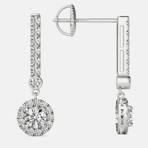 K Gold Natural Diamond Dangle Halo Screw Back Earrings (1.00 Ctw) - Luv Eclipse - Modalova