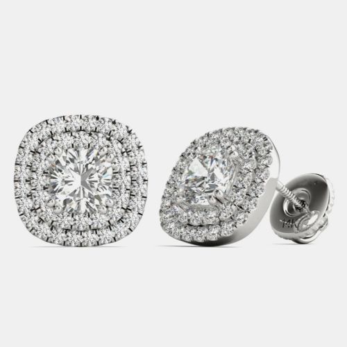 K Gold Natural Diamond Double Halo Screw Back Earrings (1.00 Ctw) - Luv Eclipse - Modalova