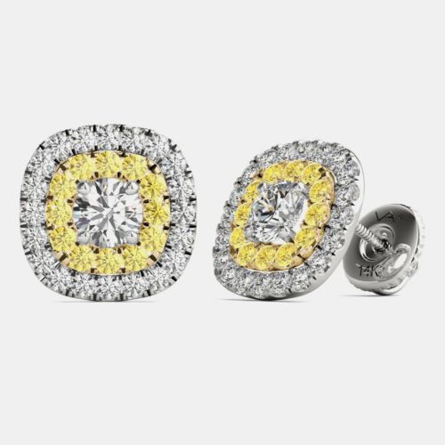 K Gold Natural Diamond Double Halo Screw Back Earrings (1.00 Ctw) - Luv Eclipse - Modalova