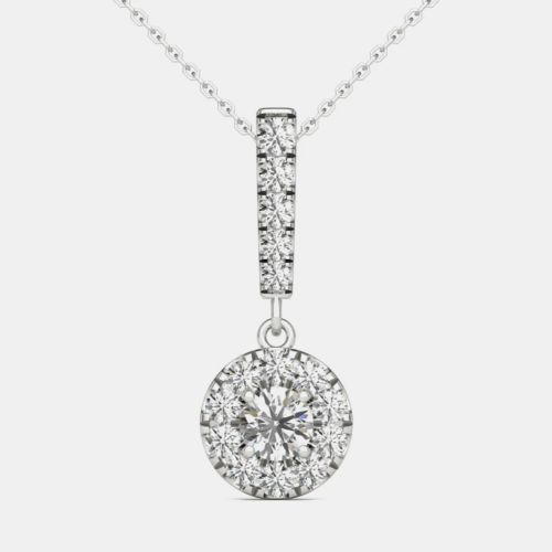 K White Gold Natural Diamond Halo Stick Pendant Necklace (0.50 Ctw) - Luv Eclipse - Modalova