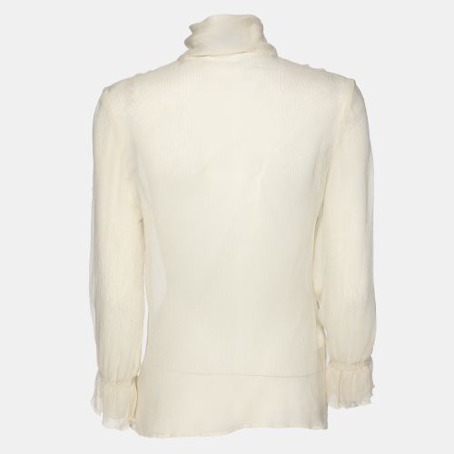 Off Chiffon Scarf Neck Button Front Blouse S - Luisa Beccaria - Modalova