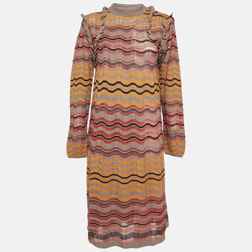 M Missoni Brown Chevron Knit Ruffled Long Sleeve Midi Dress L - M Missoni - Modalova