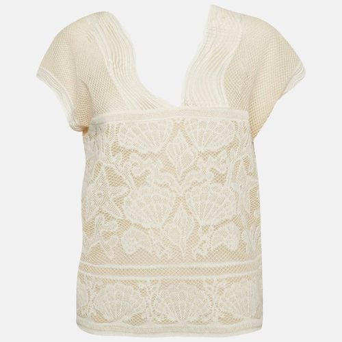 M Missoni Ivory White Sea Shell Pattern Lurex Knit Cap Sleeve Top S - M Missoni - Modalova