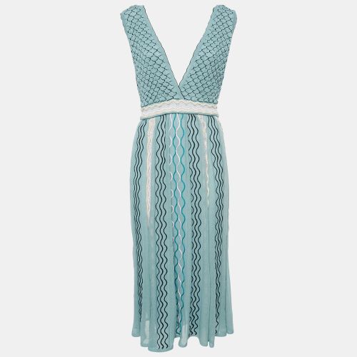 M Missoni Blue Patterned Knit V-Neck Sleeveless Midi Dress L - M Missoni - Modalova