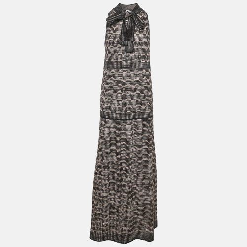 M Missoni Multicolor Pinhole Patterned Lurex Knit Tie-Up Neck Maxi Dress M - M Missoni - Modalova