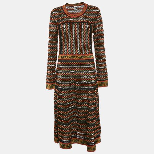 M Missoni Black/Orange Patterned Knit Long Sleeve Midi Dress L - M Missoni - Modalova