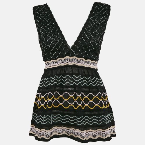M Missoni Black Patterned Knit V-Neck Flared Top L - M Missoni - Modalova