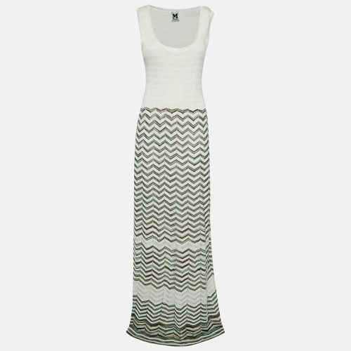 M Missoni Ivory White Chevron Pattern Knit Sleeveless Maxi Dress L - M Missoni - Modalova