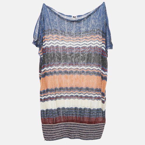 M Missoni Blue Chevron Lurex Knit Cut-Out Sleeve Sheer Tunic Top L - M Missoni - Modalova