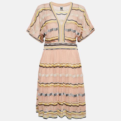 M Missoni Pink Patterned Knit V-Neck Short Dress M - M Missoni - Modalova