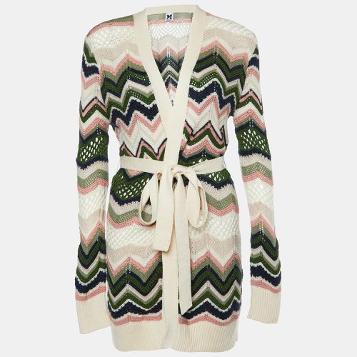 M Missoni Cream Chevron Pointelle Knit Belted Cardigan M - M Missoni - Modalova