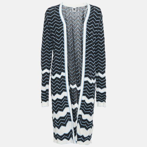 M Missoni Black/Blue Chevron Pattern Knit Open Front Long Cardigan M - M Missoni - Modalova