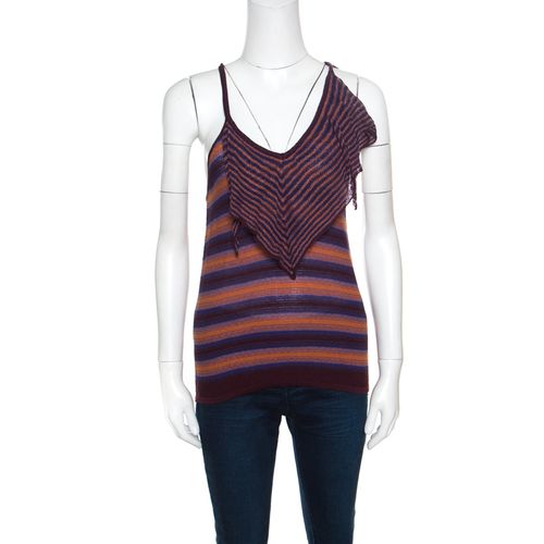 M Missoni Brown and Blue Striped Knit Tie Detail Racer Back Top M - M Missoni - Modalova