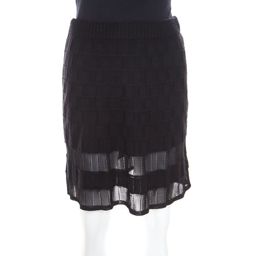 M Missoni Checkerboard Wool Knit Mesh Paneled A Line Skirt S - M Missoni - Modalova