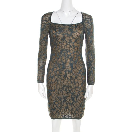 M Missoni Blue Floral Jacquard Lurex Knit Long Sleeve Cross Back Mini Dress S - M Missoni - Modalova