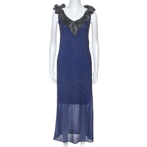 M Missioni Blue Metallic Knit Tie Shoulder Detail Maxi Dress S - M Missoni - Modalova