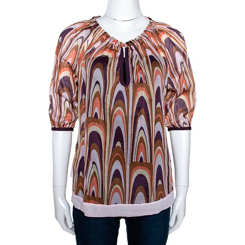 M Missoni Multicolor Printed Cotton Ruched Neckline Blouse M - M Missoni - Modalova