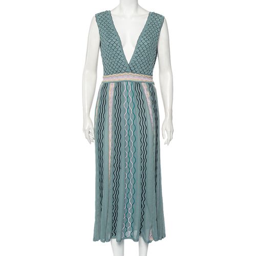 M Missoni Grey Patterned Knit Plunge Neck Midi Dress L - M Missoni - Modalova