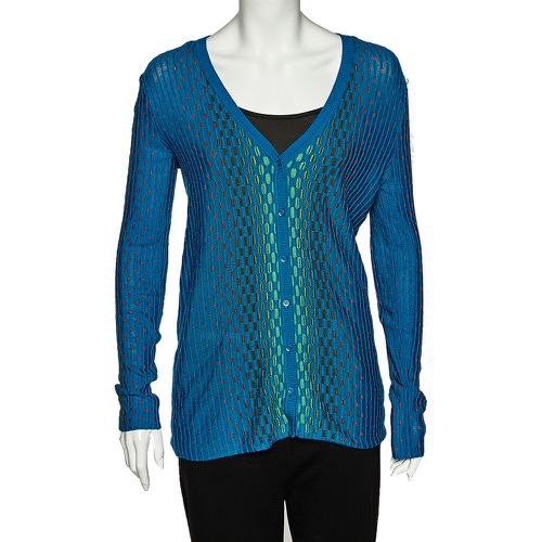 M Missoni Blue Patterned Dobby Knit Button Front Cardigan M - M Missoni - Modalova