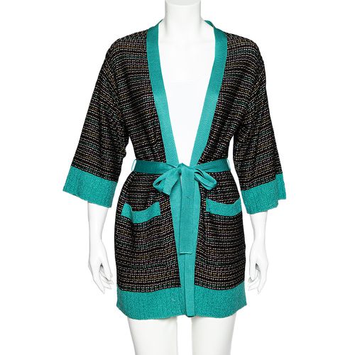 M Missoni Black Textured Knit Belted Cardigan M - M Missoni - Modalova