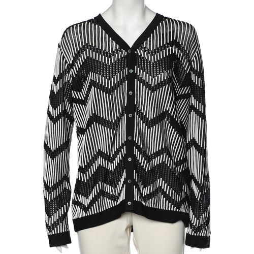 M Missoni Monochrome Patterned Perforated Knit Button Front Cardigan L - M Missoni - Modalova