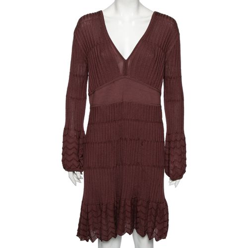 M Missoni Burgundy Patterned Knit Long Sleeve V-Neck Dress L - M Missoni - Modalova