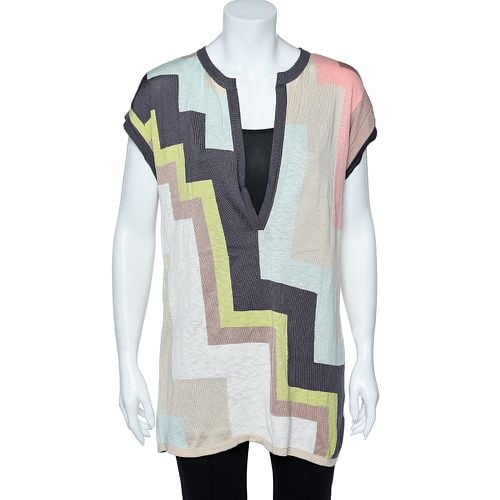 M Missoni Multicolor Geometric Pattern Cotton Knit Plunging Neck Top M - M Missoni - Modalova